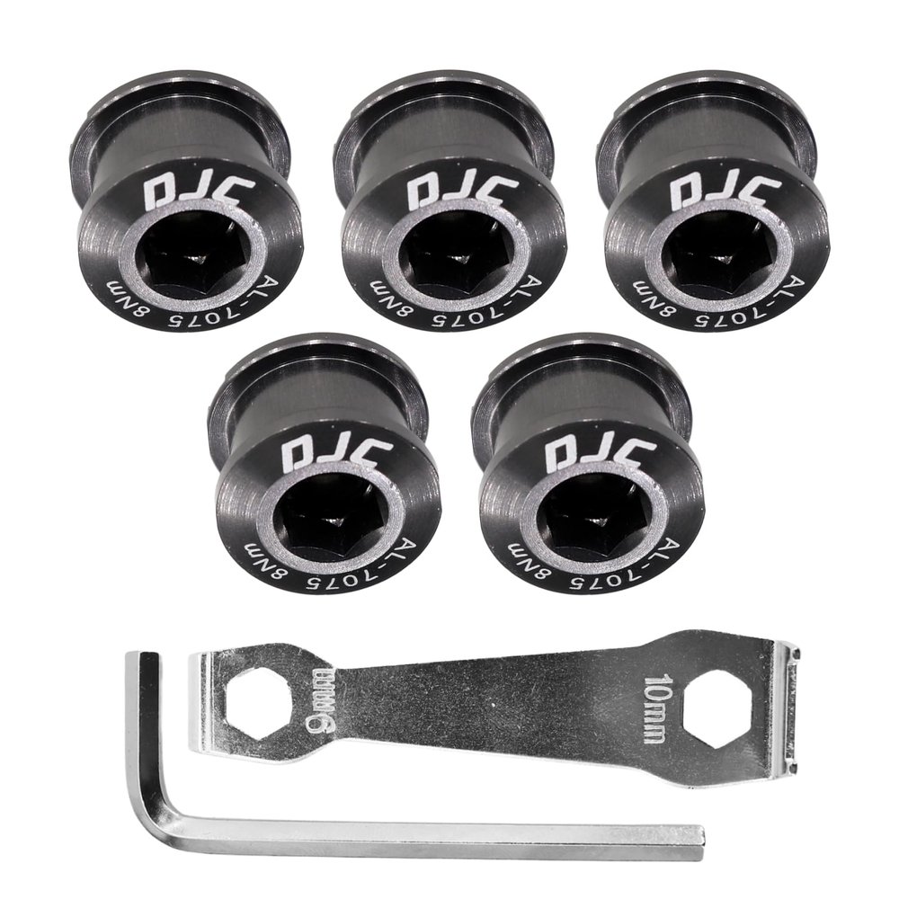 DJC Bike Chainring Aluminum Bolts for Single and Double Chainring M8 Road Bike MTB,with M5 Hex Wrench and Install Tool Wrench(Aluminum Grey, Single Chainring Bolts)