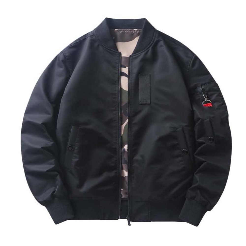 MQMYJSP 2 Sides Wearable Jacket Men Camo1 Spring Ma-1 Flight Coat Male Baseball Jackets Mens Cargo Tops Spring Black S