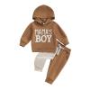 Ursobutegl Mamas Boy Clothes Toddler Baby Fall Winter Hoodies Outfit Letter Sweatshirt Top Jogger Pants Casual Tracksuit (Khaki, 2-3 Years) view 1