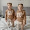 Ursobutegl Mamas Boy Clothes Toddler Baby Fall Winter Hoodies Outfit Letter Sweatshirt Top Jogger Pants Casual Tracksuit (Khaki, 2-3 Years) view 2