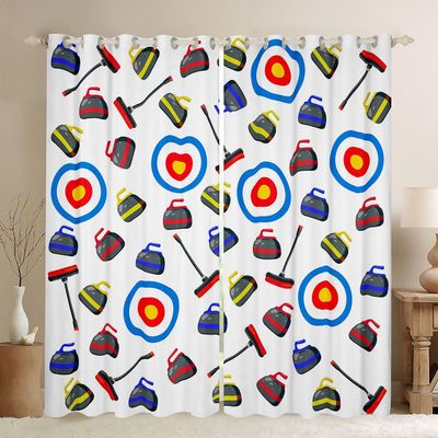Feelyou Curling Sport Window Curtains for Bedroom Living Room for Kids Boys Winter Sports Curling Game Curtains Curling Team Window Drapes Treatments Ball Blue 52W X 63L,2 Panels