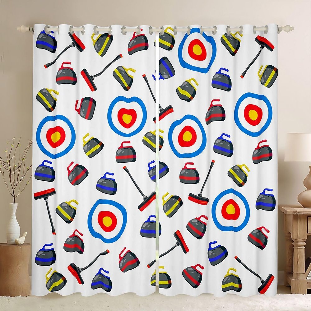 Feelyou Curling Sport Window Curtains for Bedroom Living Room for Kids Boys Winter Sports Curling Game Curtains Curling Team Window Drapes Treatments Ball Blue 52W X 63L,2 Panels