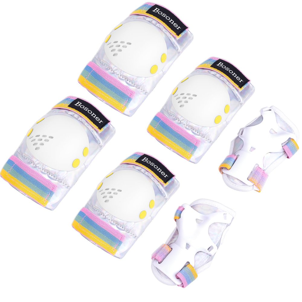 BOSONER Knee Elbow Pads for Kids: Roller Bike Skate Protective Gear with Wrist Guards for Toddler and Kids - 6Pcs Sport Safety Set for Girls Boys