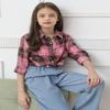 SANGTREE Girls Long Sleeve Plaid Shirts Button Down Flannel Shirts,Pink Brown, 12-13 Years = Tag 180 view 3