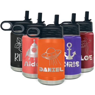 Kids Water Bottle Personalized with Name on 12 oz Orange Matte Ring Insulated Water Bottle