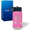 Kids Water Bottle Personalized with Name on 12 oz Pink Matte Ring Insulated Water Bottle view 1