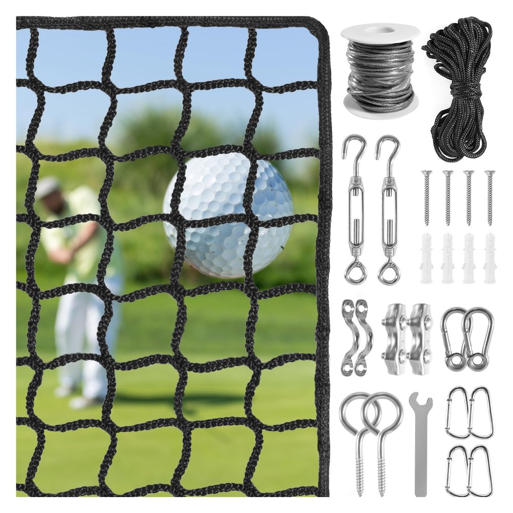 NQB Golf Practice Net with Steel Hanging Kit & Nylon Rope, 15x20FT Hitting Net for Golf, Baseball, Hockey, Soccer, LAX and More Sports Net for Backyard Driving or Indoor Garage