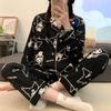 WANHONGYUE Cartoon Printed Pajamas for Women Girls Long Sleeve Shirt with Pj Pants Sleepwear Home Wear 2 Piece Pajama Sets, Black, XXL view 2