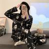 WANHONGYUE Cartoon Printed Pajamas for Women Girls Long Sleeve Shirt with Pj Pants Sleepwear Home Wear 2 Piece Pajama Sets, Black, XXL view 3