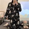 WANHONGYUE Cartoon Printed Pajamas for Women Girls Long Sleeve Shirt with Pj Pants Sleepwear Home Wear 2 Piece Pajama Sets, Black, XXL view 4