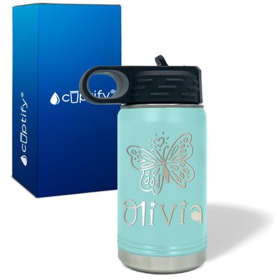 Kids Water Bottle Personalized with Name on 12 oz Seafoam Matte Ring Insulated Water Bottle