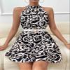 DUNBRI Women's Dress Allover Print Halter Neck Dress (Color : Multicolor, Size : Small) view 3