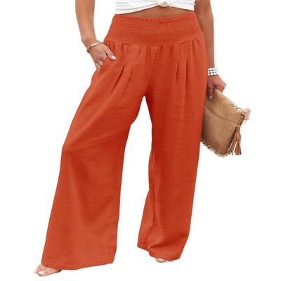 Angerella Women's High Waist Casual Wide Leg Palazzo Pants,Dress Pants for Women,Work Pants with Pockets for Women,Orange S