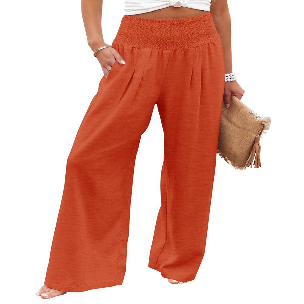 Angerella Women's High Waist Casual Wide Leg Palazzo Pants,Dress Pants for Women,Work Pants with Pockets for Women,Orange S