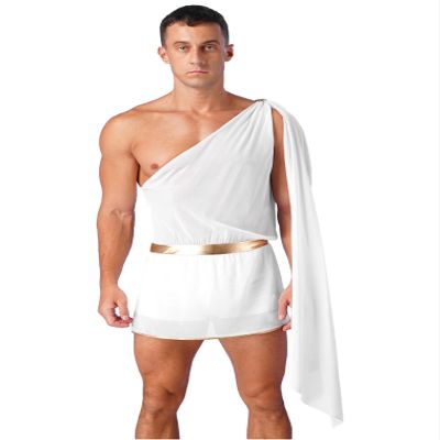 YiZYiF Men's Toga Costume Mythology Ancient Greek Caesar Roman Halloween Party Cosplay Fancy Dress Shorts White Large