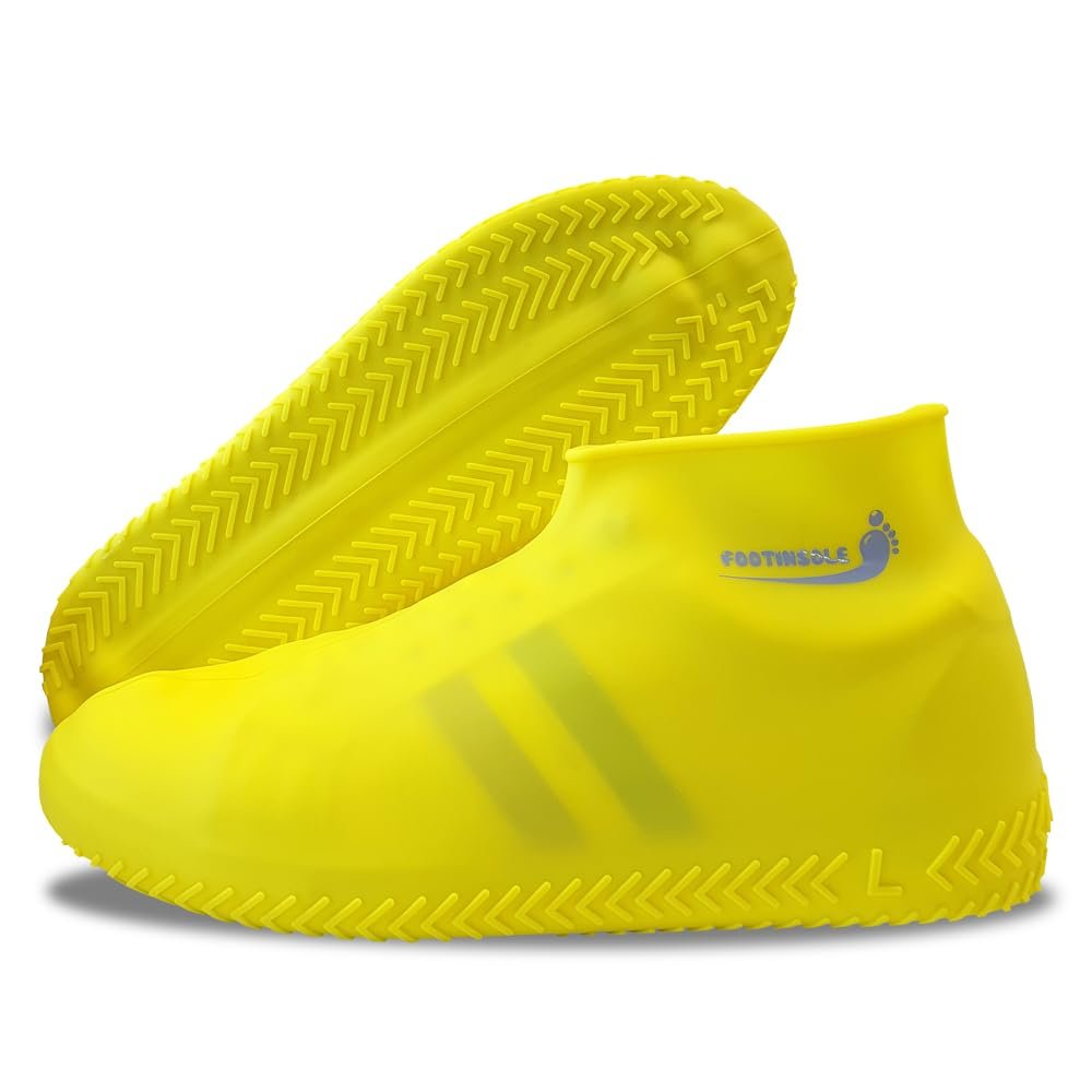 Waterproof Silicone Rubber Shoe Covers for Rain, Non-Slip Easy-handy Water Resistant Overshoes Outdoor Cycling Hiking Protectors Apply to Men, Women, Kids (Small, YELLOW)