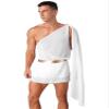 YiZYiF Men's One Shoulder Gold Trim Ancient Roman Greek Toga Shorts Jumpsuit Set Halloween Costume White XX-Large view 2