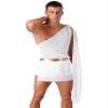 YiZYiF Men's One Shoulder Gold Trim Ancient Roman Greek Toga Shorts Jumpsuit Set Halloween Costume White XX-Large view 4