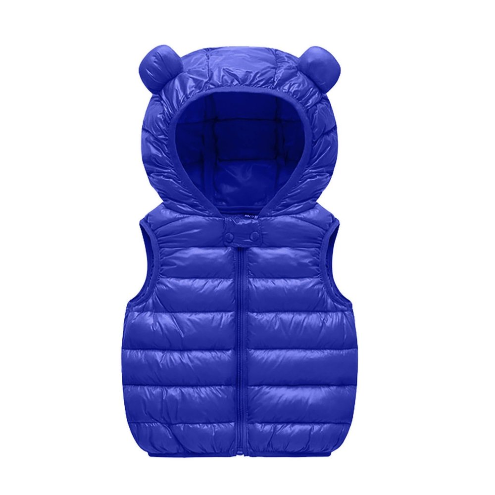 Toddler Baby Winter Sleeveless Vest Coat Solid Zipper Hooded Bear Ears Down Vest Jacket Boys Girls (Blue, 6-12 Months)