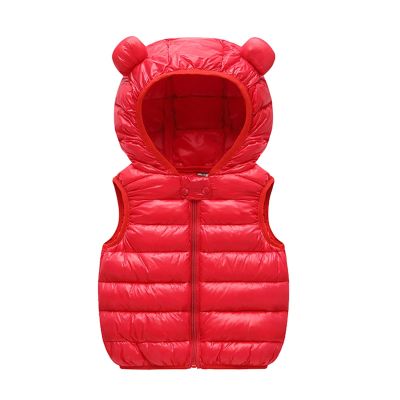 Toddler Baby Winter Sleeveless Vest Coat Solid Zipper Hooded Bear Ears Down Vest Jacket Boys Girls (Red, 6-12 Months)