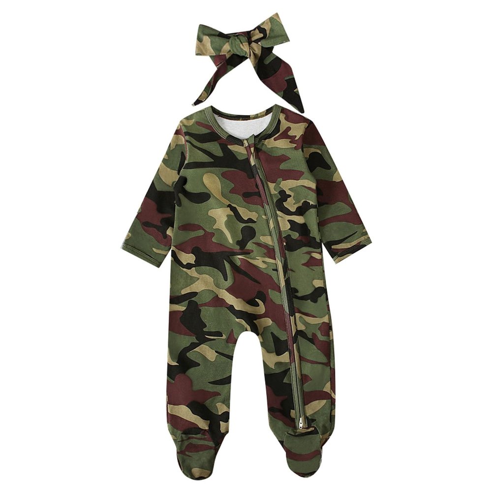 Toddler Boys Girls Fall Winter Clothes Camouflage Prints Footed Romper Jumpsuits Outfits with (Camouflage, 0-3 Months)