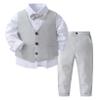 YEAHDOR Toddler Boys 3Piece Formal Dresswear Suit Long Sleeve Dress Shirt +Tuxedo Vest +Pants Baptism Outfits Grey 5-6 Years view 1