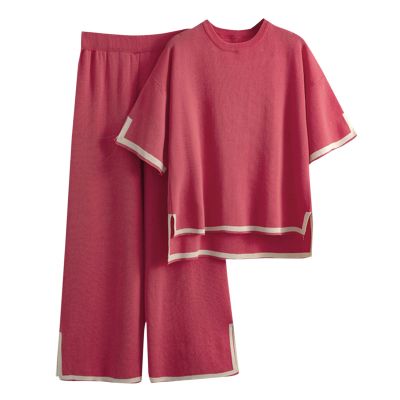 2 Piece Outfits for Women Trendy Lounge Sets Cozy Knit Sweater Short Sleeve Fashion Loungewear Set Puff Sleeve Tops for Women 2023 Outfits