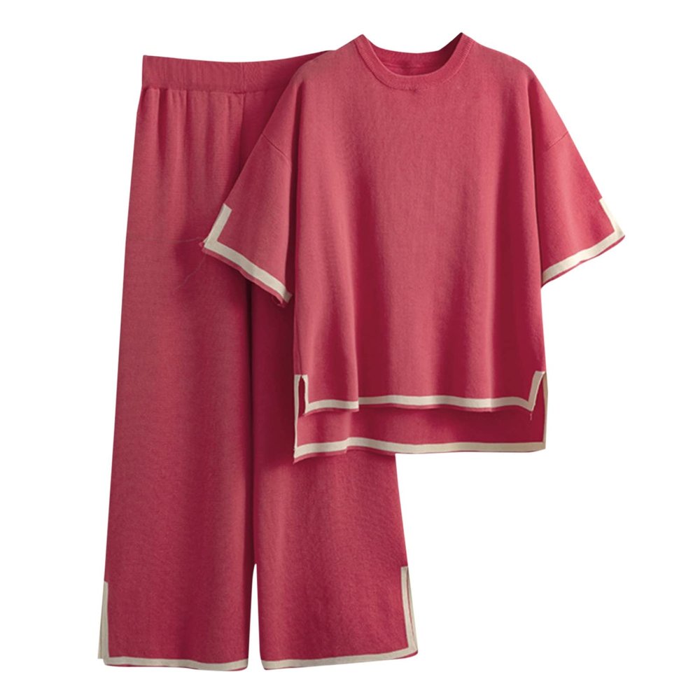 2 Piece Outfits for Women Trendy Lounge Sets Cozy Knit Sweater Short Sleeve Fashion Loungewear Set Puff Sleeve Tops for Women 2023 Outfits