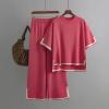 2 Piece Outfits for Women Trendy Lounge Sets Cozy Knit Sweater Short Sleeve Fashion Loungewear Set Puff Sleeve Tops for Women 2023 Outfits view 4