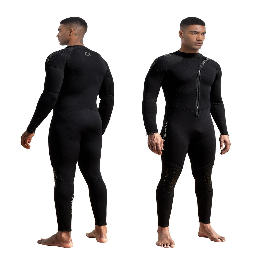 XUKER Mens Wetsuit 3mm, Neoprene Wet Suits for Men in Cold Water Front Zip Full Body Long Sleeve Diving Suit for Snorkeling Surfing Swimming Kayaking Canoeing
