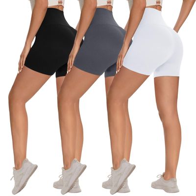 Syrinx 3 Pack Biker Shorts for Women 8"/5"/3" High Waisted Tummy Control Workout Yoga Running Athletic Shorts5 in,XX-Large,Black/Dark Grey/White