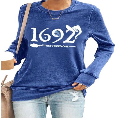 1692 They Missed One Womens 1692 They Missed One Sweatshirt Shirt Halloween Hoodies For Women 1692 They Missed One Shirt Plus Size Fun Graphic Tee Funny Crewneck Tops Blue