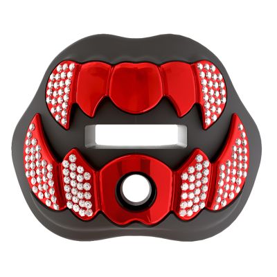 LeCool Football Mouth Guard with Connected Strap- 3D Beast Chrome Adult and Youth Mouth Guard-Mouth Piece for Sports for Maximum Air Flow and Teeth Protection (Black-Red, with Diamonds)