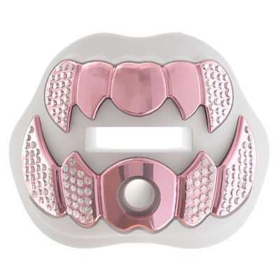 LeCool Football Mouth Guard with Connected Strap- 3D Beast Chrome Adult and Youth Mouth Guard-Mouth Piece for Sports for Maximum Air Flow and Teeth Protection (White-Pink, with Diamonds)