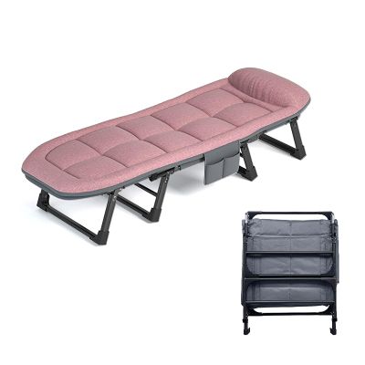 Folding Camping Cot with High Resilience Foam Pillow, Sleeping Cots with Reinforced Lumbar, Heavy Duty Guest Bed for Tent Outdoor Hiking Travel Beach Office Nap ( Color : Pink , Size : 180x60x35cm )