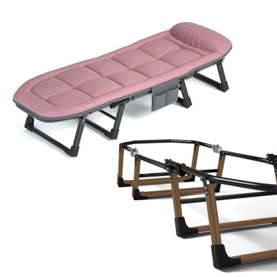 UPGENT Folding Bed with Pillow, Folding Camping Cot, Sleeping Cots with Reinforced Lumbar, Heavy Duty Guest Bed for Home, Office Nap and Outdoor (Color : Pink, Size : 190x60x35cm)