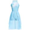 AFAVOM Lyrical Dance Costumes for Women Sequin Lace Flower Lyrical Dance Dress Flowy Mesh Tulle Chiffon Leotard Biketard Skirt Contemporary Dance Costumes Ballet Leotard Dancewear Blue L view 1