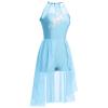 AFAVOM Lyrical Dance Costumes for Women Sequin Lace Flower Lyrical Dance Dress Flowy Mesh Tulle Chiffon Leotard Biketard Skirt Contemporary Dance Costumes Ballet Leotard Dancewear Blue L view 2