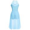 AFAVOM Lyrical Dance Costumes for Women Sequin Lace Flower Lyrical Dance Dress Flowy Mesh Tulle Chiffon Leotard Biketard Skirt Contemporary Dance Costumes Ballet Leotard Dancewear Blue L view 3