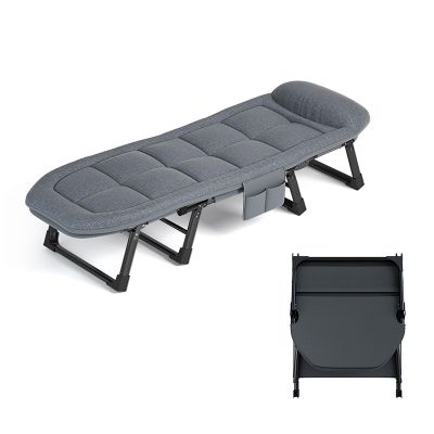 Folding Camping Cot with High Resilience Foam Pillow, Sleeping Cots with Reinforced Lumbar, Heavy Duty Guest Bed for Tent Outdoor Hiking Travel Beach Office Nap ( Color : Gray , Size : 180x60x35cm )