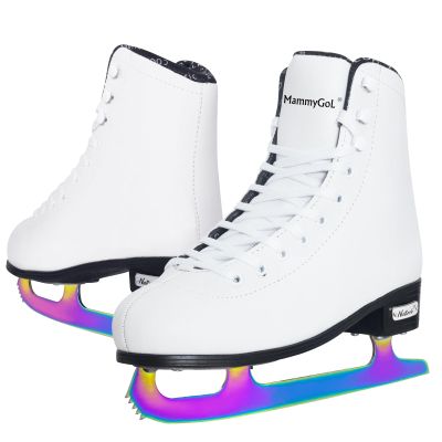 MammyGol Classic Ice Figure Skates for Womens/Misses/Girls Lace up with Vacuum Plating Steel Blade Light Support Ice Figure Skates in White Color Size 10