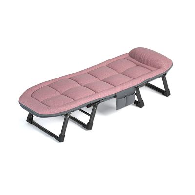 UPGENT Folding Bed with Pillow, Folding Camping Cot, Sleeping Cots with Reinforced Lumbar, Heavy Duty Guest Bed for Office Nap, Beach Vocation and Home Lounging (Color : Pink, Size : 190x60x35cm)
