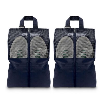 HANOZI Shoe Bags For Travel, Used As For Storage or Shoe Travel Bag, Space Saving When Travelling With This Travel Shoe Bags For Packing, Featuring Waterproof Nylon Sneaker Bag. (Navy, 2 Pack, Medium)