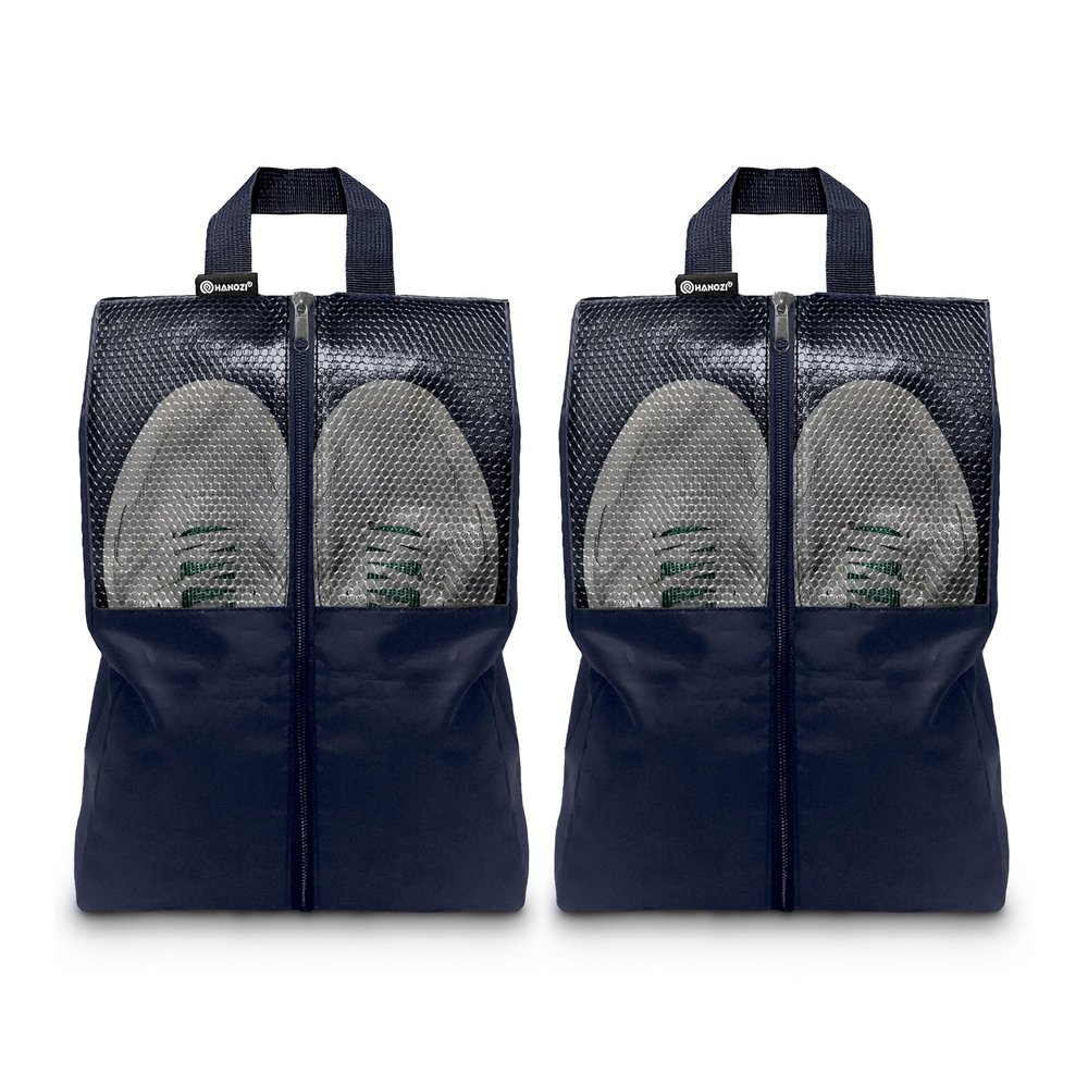 HANOZI Shoe Bags For Travel, Used As For Storage or Shoe Travel Bag, Space Saving When Travelling With This Travel Shoe Bags For Packing, Featuring Waterproof Nylon Sneaker Bag. (Navy, 2 Pack, Medium)