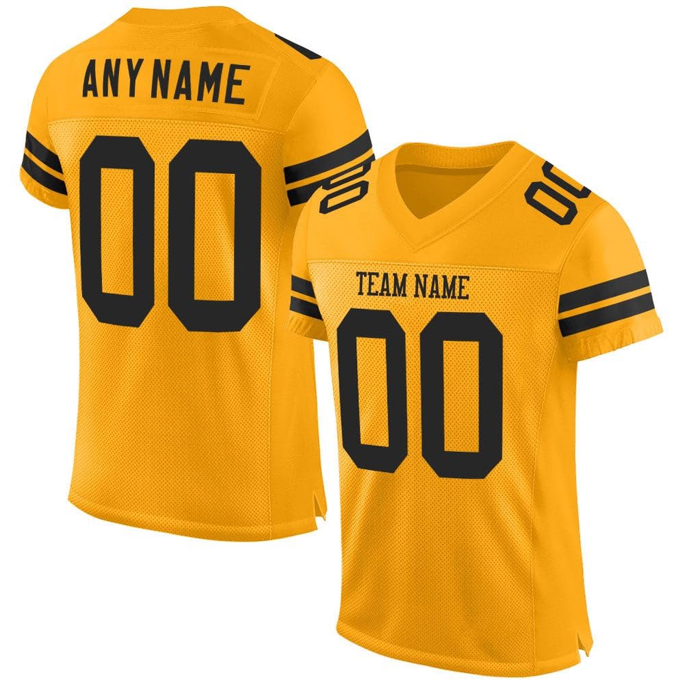 Custom Men Women Youth Blank Football Jersey, Gold and Black, Athletic Sports Shirt Personalized Stitched Printed Name Number