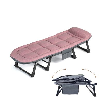 Folding Camping Cot with High Resilience Foam Pillow, Folding Bed, Sleeping Cots with Reinforced Lumbar, Heavy Duty Guest Bed for Adults Home Office Nap Vocation Outdoor ( Color : Pink , Size : 180x60