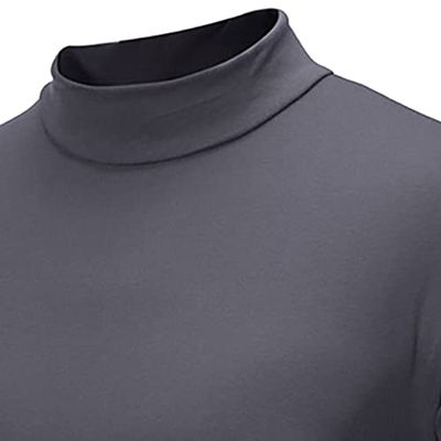 Muscularfit Short Sleeve Linen Shirts for Men Long Sleeve Turtleneck Warm Sweater Fashion Stretch Basic Knitted Pullover Undershirt 2023 Black Button Down Shirt Men Dark Gray M
