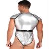 winying Mens Halloween Astronaut Role Play Costume Bodysuit Cap Sleeve High Cut Leather Catsuit Silver X-Large view 2