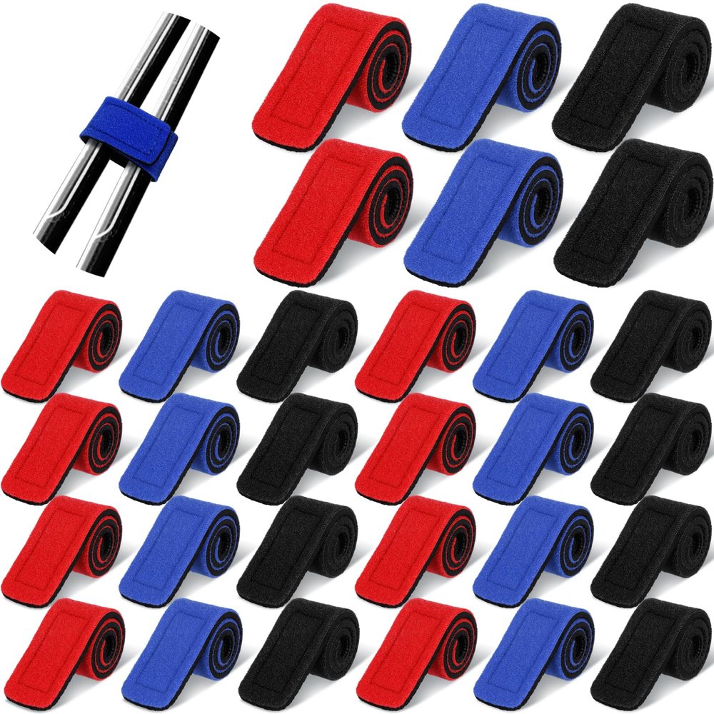 Wettarn 30 Pcs Fishing Pole Straps, Fishing Rod Wrap,Black, Red, Blue