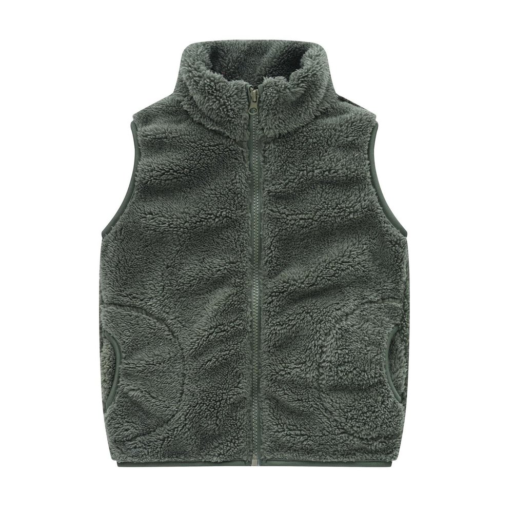 Toddler Boys Girls Winter Vest Coat Sleeveless Solid Color Zipper Fleece Jacket Outwear Clothes with (Green, 6-7 Years)